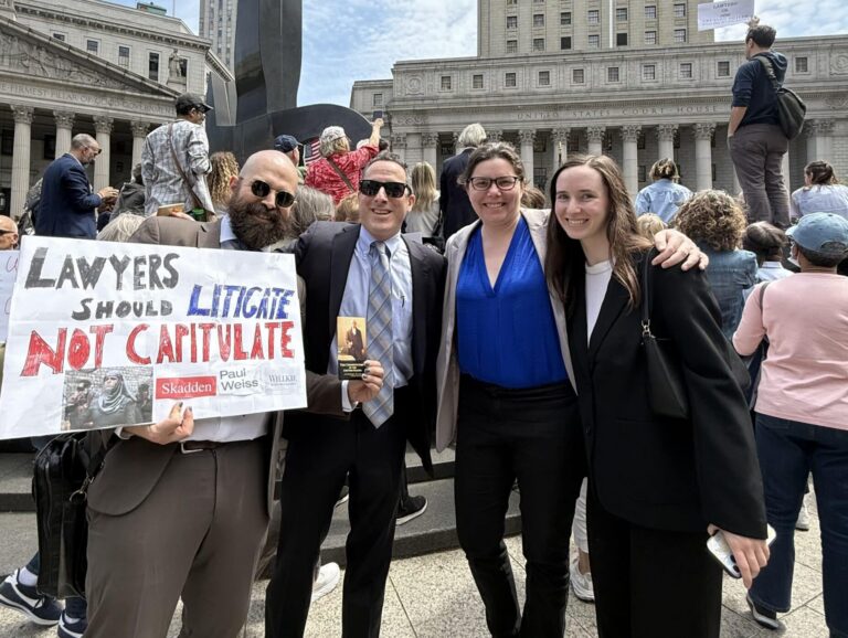 ZMO Law and friends protest outside courthouse.