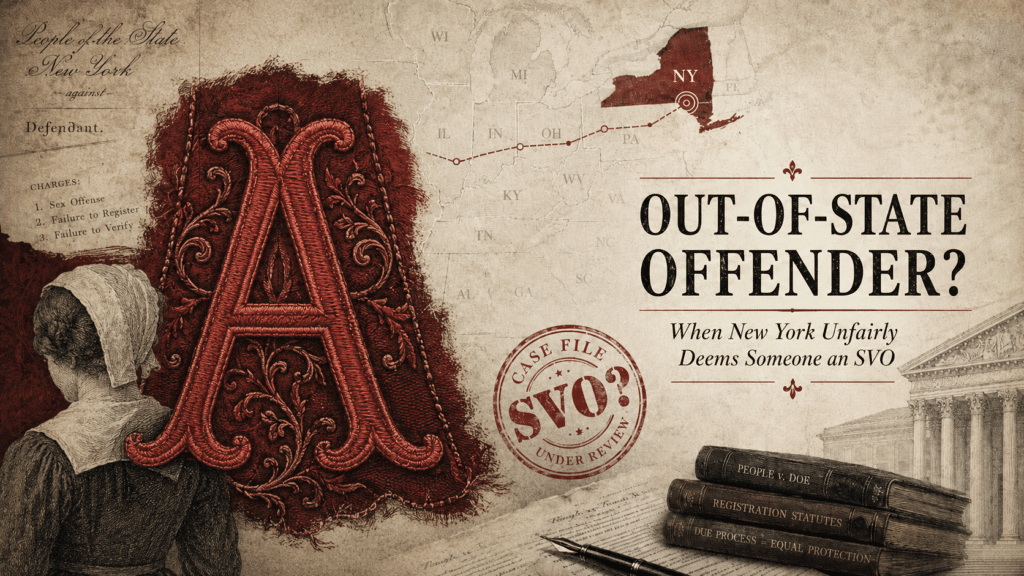 Large red "A" with legal text and map background.