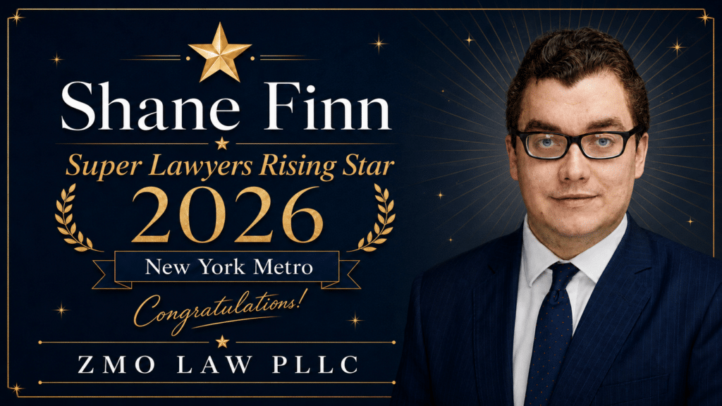 Shane Finn in suit with award text as Super Lawyer