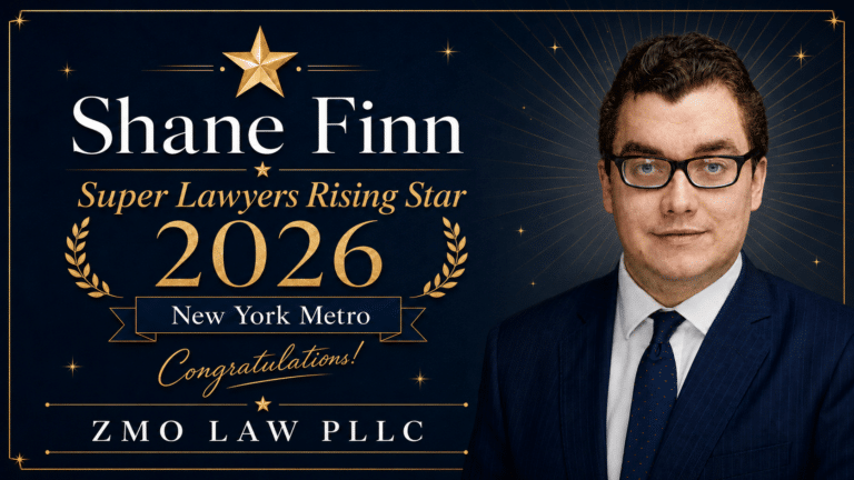 Shane Finn in suit with award text as Super Lawyer
